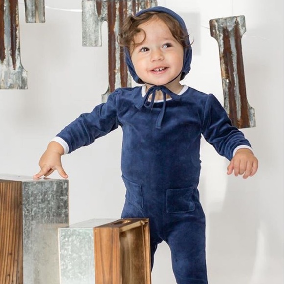 Velour Footie and Bonnet Set - Picture 2 of 7